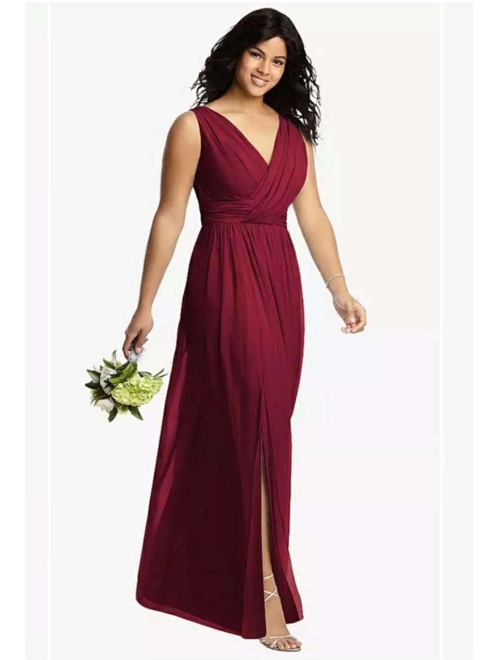 Dessy Collection 2894 Elegant V-Neck Burgundy Maxi Bridesmaid Dress Size 14 - Picture 4 of 10